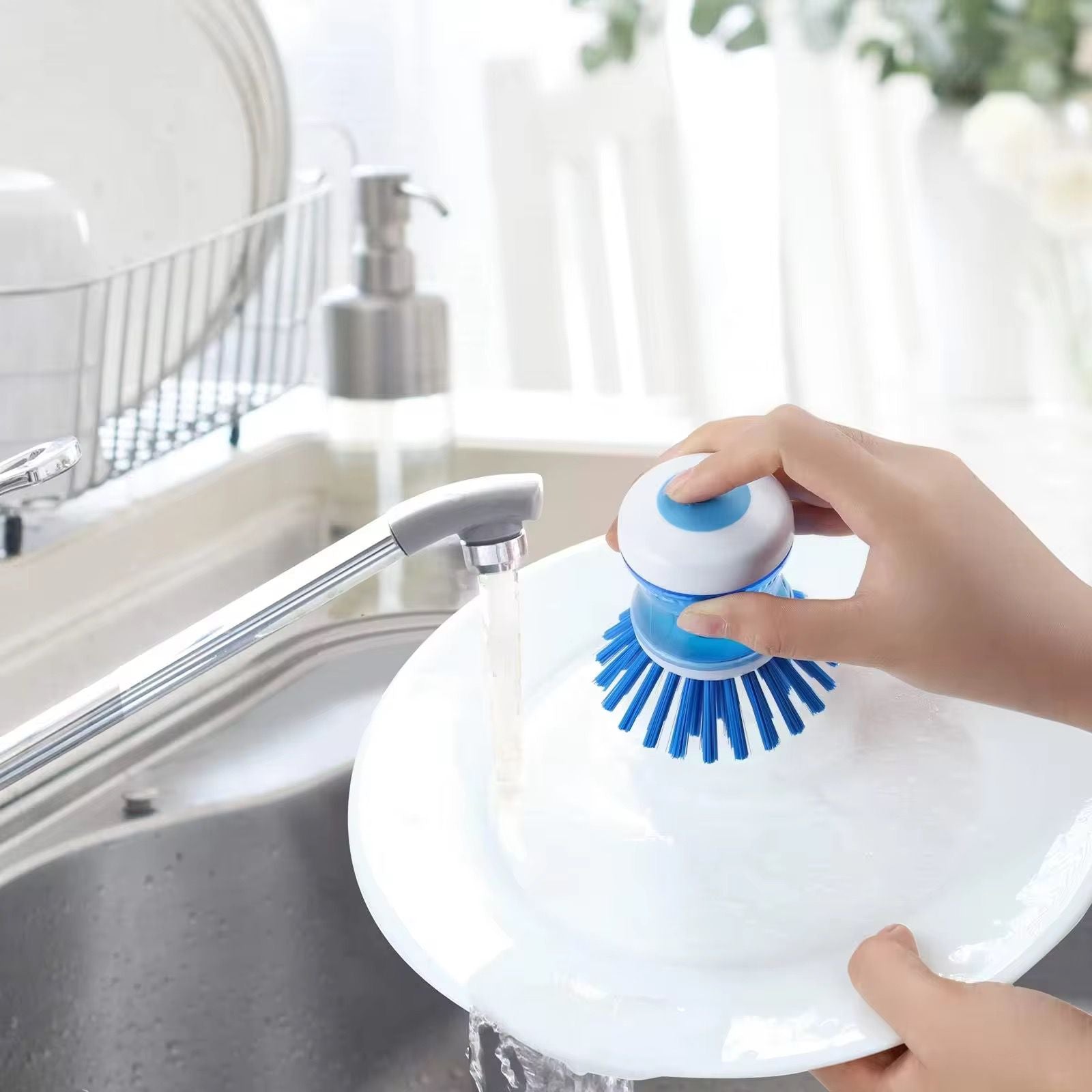 Soap Dispensing Dish Scrub Brush – Kitchen Cleaning Scrubber