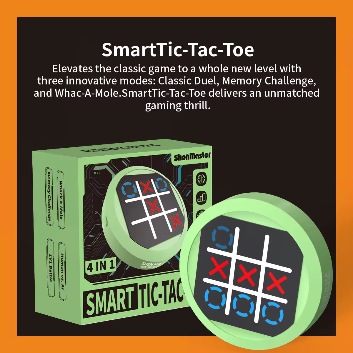 Smart Tic-Tac-Toe 4-in-1 Electronic Game – Interactive Handheld Puzzle Toy
